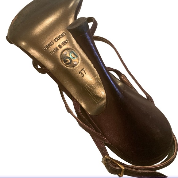 DOLCE & GABBANA Brown Metallic Leather Strappy Slingback Sandal Heels Size 37 - Picture 5 of 8